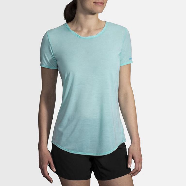 Brooks Distance Israel - Women's Short Sleeve Running Shirt - Blue (03596-EZUG)